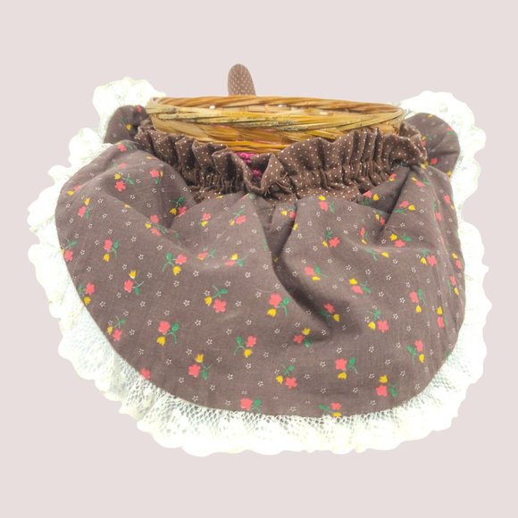 Vintage 1970s Chicken Baskets 3 Turkey Chick Calico Floral Wicker Lace Quilting - Picture 7 of 16